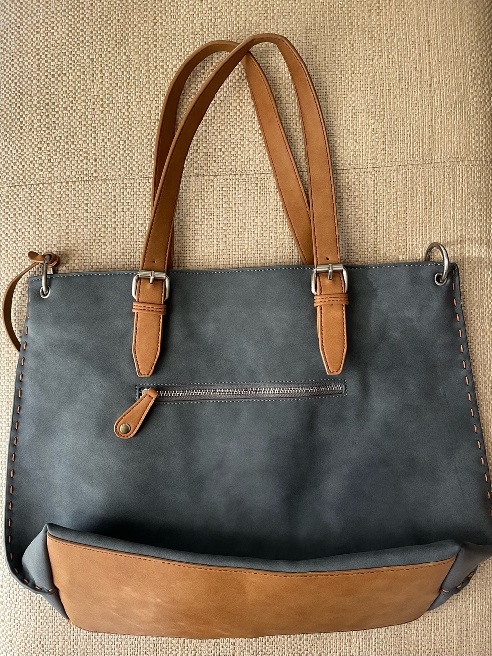 Shiraleah Vegan Leather Tote Gray/Tan - Picture 3 of 5